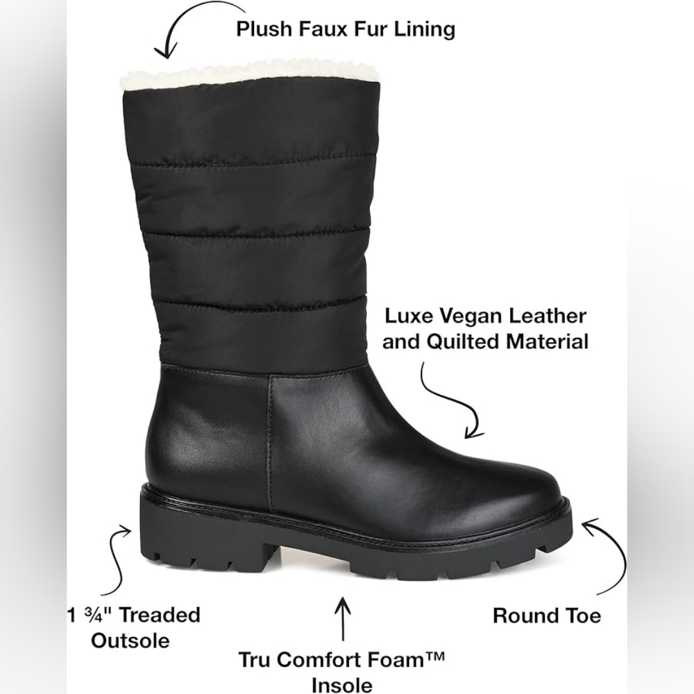 New Journee Collection Nadine Black Boots Quilted Winter Faux Fur Lining Sz 6M